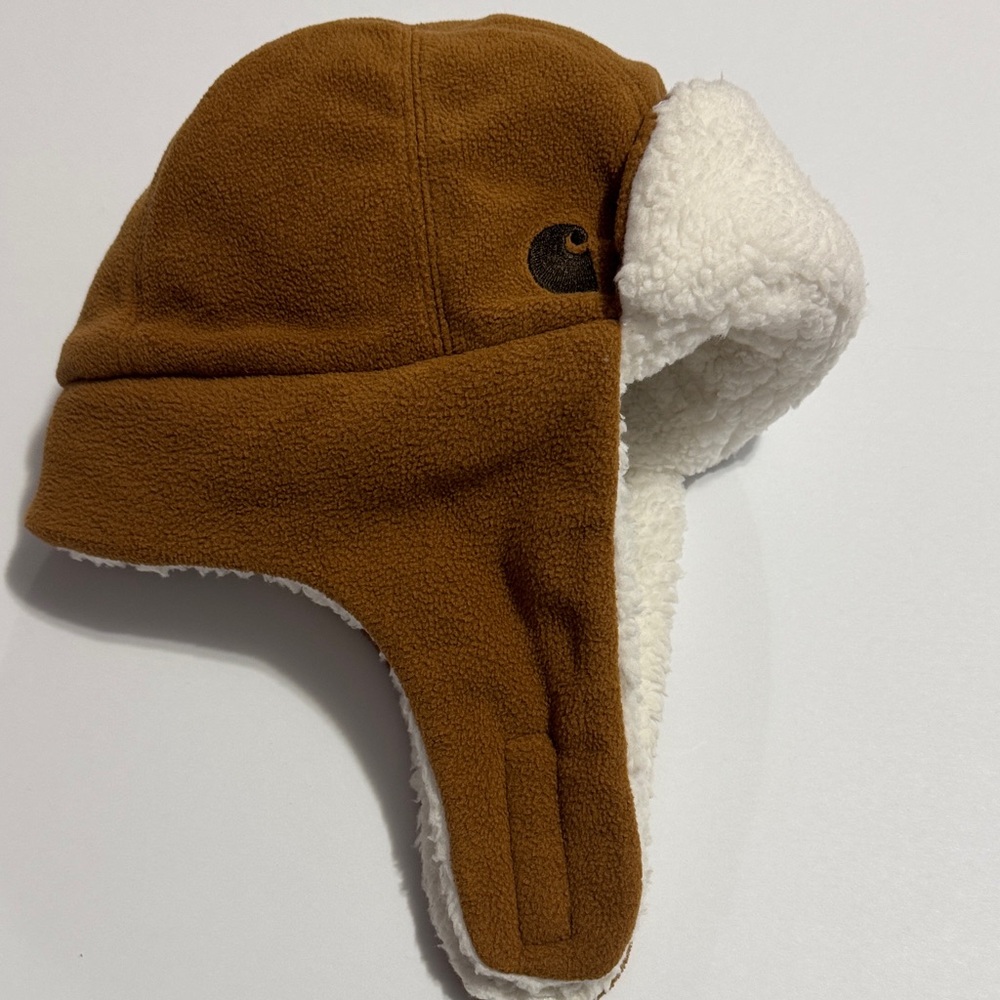 Carhartt Infant Toddler Trapper Hat Tan Brown Ear Flap Fleece Sherpa Lined